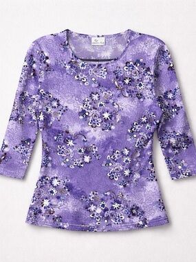 Women's Purple Floral Scoop Neck Top